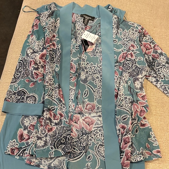 R&M Richards Teal Dress with Floral Kimono - Picture 3 of 5